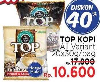 Promo Harga Top Coffee Kopi All Variants per 20 sachet 30 gr - LotteMart