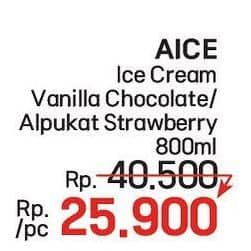 Promo Harga Aice Sundae Vanilla Chocolate, Alpukat Strawberry 800 ml - LotteMart