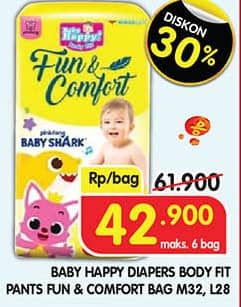 Promo Harga Baby Happy Baby Diapers Pants Fun & Comfort M32, L28 28 pcs - Superindo