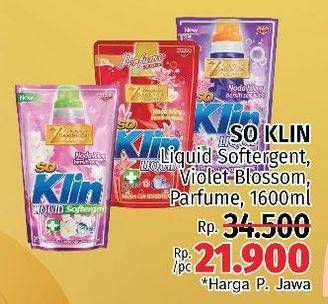 Promo Harga SO KLIN Liquid Detergent + Anti Bacterial Violet Blossom, + Anti Bacterial Red Perfume Collection, + Softergent Pink 1600 ml - LotteMart