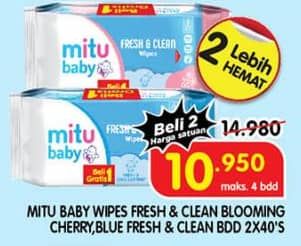 Promo Harga Mitu Baby Wipes Fresh & Clean Pink Blooming Cherry, Blooming Cherry, Blue Blossom Berry per 2 pouch 40 pcs - Superindo