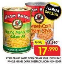 Promo Harga Ayam Brand Sweet Corn Cream Style Low In Fat/Whole Kernel Corn Sweet & Crunchy  - Superindo