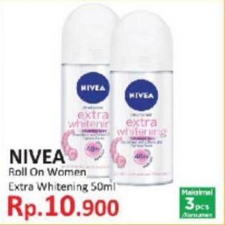 Promo Harga NIVEA Deo Roll On Extra Whitening 50 ml - Indomaret