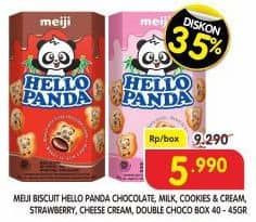 Promo Harga Meiji Hello Panda Biscuit Chocolate, Milk Vanilla, Cookies And Cream, Strawberry, Cheese Cream, Double Chocolate 25 gr - Superindo