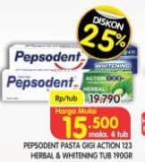 Promo Harga Pepsodent Pasta Gigi Action 123 Herbal, Whitening 190 gr - Superindo