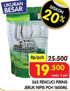 Promo Harga 365 Pencuci Piring Jeruk Nipis 1600 ml - Superindo