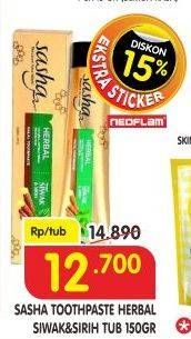 Promo Harga SASHA Toothpaste Herbal Siwak Sirih 150 gr - Superindo
