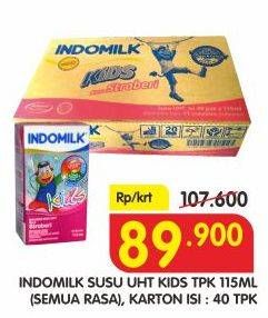 Promo Harga INDOMILK Susu UHT Kids All Variants per 40 pcs 115 ml - Superindo