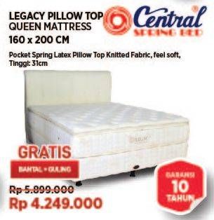 Promo Harga Central Spring Bed Priority Pillow Top Bed Set 160x200cm  - COURTS