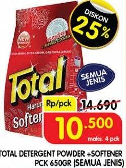Promo Harga TOTAL Detergent Softener Harum Bunga, Harum Lemon 650 gr - Superindo