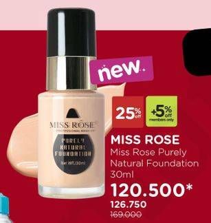 Promo Harga MISS ROSE Purely Natural Foundation 30 ml - Watsons