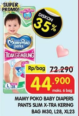 Promo Harga Mamy Poko Pants Xtra Kering Slim Tidak Gembung M30, L28, XL23 23 pcs - Superindo