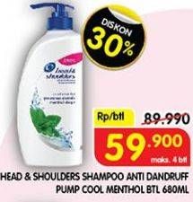 Promo Harga HEAD & SHOULDERS Shampoo Cool Menthol 680 ml - Superindo