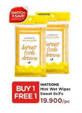 Promo Harga WATSONS Mini Wet Wipes Sweet per 8 pouch 3 pcs - Watsons