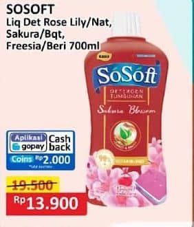 Promo Harga Sosoft Deterjen Cair Rose Waterlily, Nature Fresh, Sakura Blossom, Sweet Bouquet, Freesia Pear, Freesia Pear, Floral Berries 700 ml - Alfamart