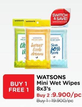 Promo Harga WATSONS Mini Wet Wipes per 8 pck 3 pcs - Watsons