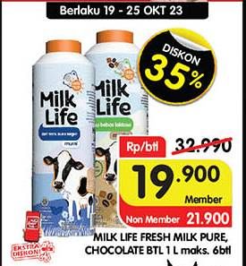 Promo Harga Milk Life Fresh Milk Murni, Cokelat 1000 ml - Superindo