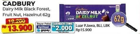 Promo Harga Cadbury Dairy Milk Black Forest, Fruit Nut, Hazelnut 62 gr - Alfamart