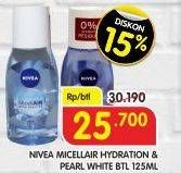 Promo Harga NIVEA MicellAir Skin Breathe Micellar Water Pearl White, Hydration 125 ml - Superindo