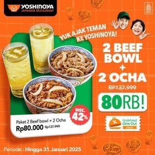 Promo Harga 2 Beef Bowl + 2 Ocha  - Yoshinoya