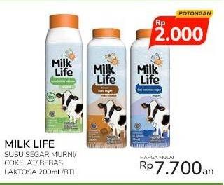 Promo Harga Milk Life Fresh Milk Murni, Cokelat, Bebas Laktosa 200 ml - Indomaret