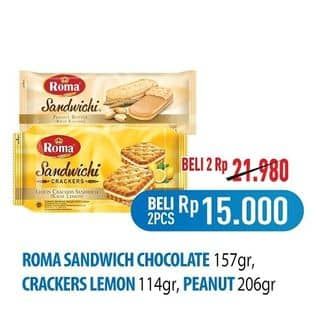 Promo Harga Roma Sandwich Chocolate, Lemon, Peanut Butter 114 gr - Hypermart