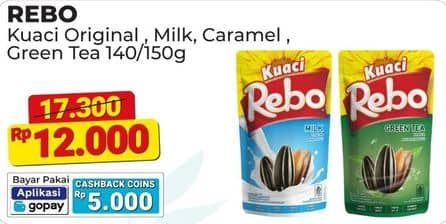 Promo Harga Rebo Kuaci Bunga Matahari Original, Milk, Caramel, Green Tea 150 gr - Alfamart
