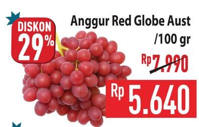 Promo Harga Anggur Red Globe Australia per 100 gr - Hypermart