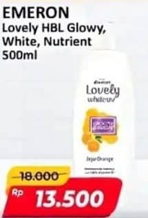 Promo Harga Emeron Lovely White Hand & Body Lotion Glow Bright Red Pomegranate, Moisture Bright White Pearl, Nourish Bright Bengkoang 500 ml - Alfamart