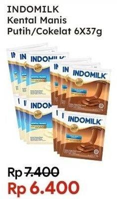 Promo Harga INDOMILK Susu Kental Manis Cokelat, Plain per 6 sachet 37 gr - Indomaret