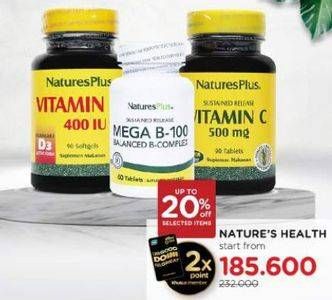 Promo Harga Natures Plus Vitamin D3 400IU/Vitamin C 500mg/Mega B 100  - Watsons