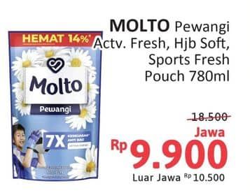 Promo Harga Molto Pewangi Active Fresh, Hijab Soft Fresh, Sports Fresh 780 ml - Alfamidi