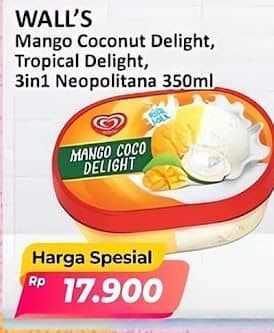 Promo Harga Walls Ice Cream Mango Coco Delight, Tropical Delight, Neopolitana 350 ml - Alfamart