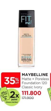 Promo Harga Maybelline Fit Me! Matte + Poreless Liquid Matte Foundation 120 Classic Ivory 30 ml - Watsons