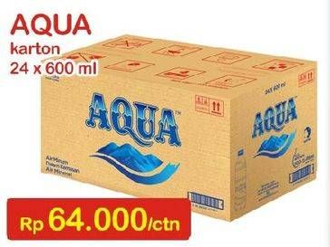 Promo Harga AQUA Air Mineral per 24 botol 600 ml - Indomaret