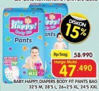 Promo Harga Baby Happy Body Fit Pants M32, L28, XL26+2, XXL24 24 pcs - Superindo