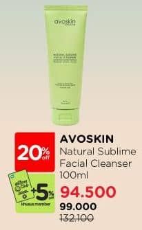 Avoskin Natural Sublime Facial Cleanser 100 ml Diskon 25%, Harga Promo Rp99.000, Harga Normal Rp132.100, Khusus Member Rp. 94.500, Khusus Member