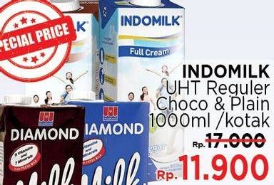 Promo Harga Indomilk Susu UHT Full Cream Plain, Cokelat 1000 ml - LotteMart