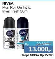 Promo Harga NIVEA MEN Deo Roll On Invisible Dry, Invisible Fresh 50 ml - Alfamidi
