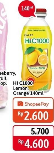 Promo Harga KALBE Hi C1000 Lemon, Orange 140 ml - Alfamidi