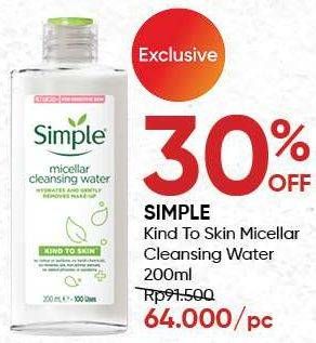 Promo Harga SIMPLE Kind to Skin Micellar Cleansing Water 200 ml - Guardian