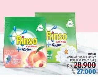 Promo Harga RINSO Anti Noda Deterjen Bubuk + Molto Classic Fresh, + Molto Japanese Peach 1200 gr - LotteMart