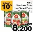 Promo Harga ABC Sardines Saus Ekstra Pedas, Saus Tomat, Saus Cabai 155 gr - Giant