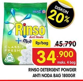 Promo Harga RINSO Anti Noda Deterjen Bubuk + Molto Classic Fresh 1800 gr - Superindo