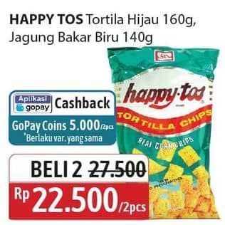 Promo Harga Happy Tos Tortilla Chips Hijau, Jagung Bakar/Roasted Corn 140 gr - Alfamidi