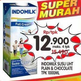 Promo Harga Indomilk Susu UHT Cokelat, Full Cream Plain 1000 ml - Superindo