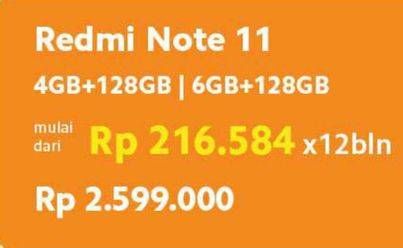 Promo Harga XIAOMI Redmi Note 11 4GB + 128GB, 6GB + 128GB  - Erafone