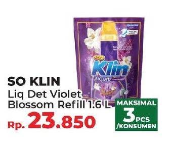 Promo Harga SO KLIN Liquid Detergent + Anti Bacterial Violet Blossom 1600 ml - Yogya