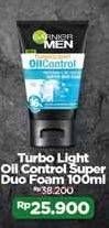 Promo Harga GARNIER MEN Turbo Light Oil Control Facial Foam Super Duo Whitening + Oil Control 100 ml - Alfamidi