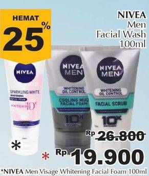 Promo Harga NIVEA MEN Facial Foam Whitening 100 ml - Giant